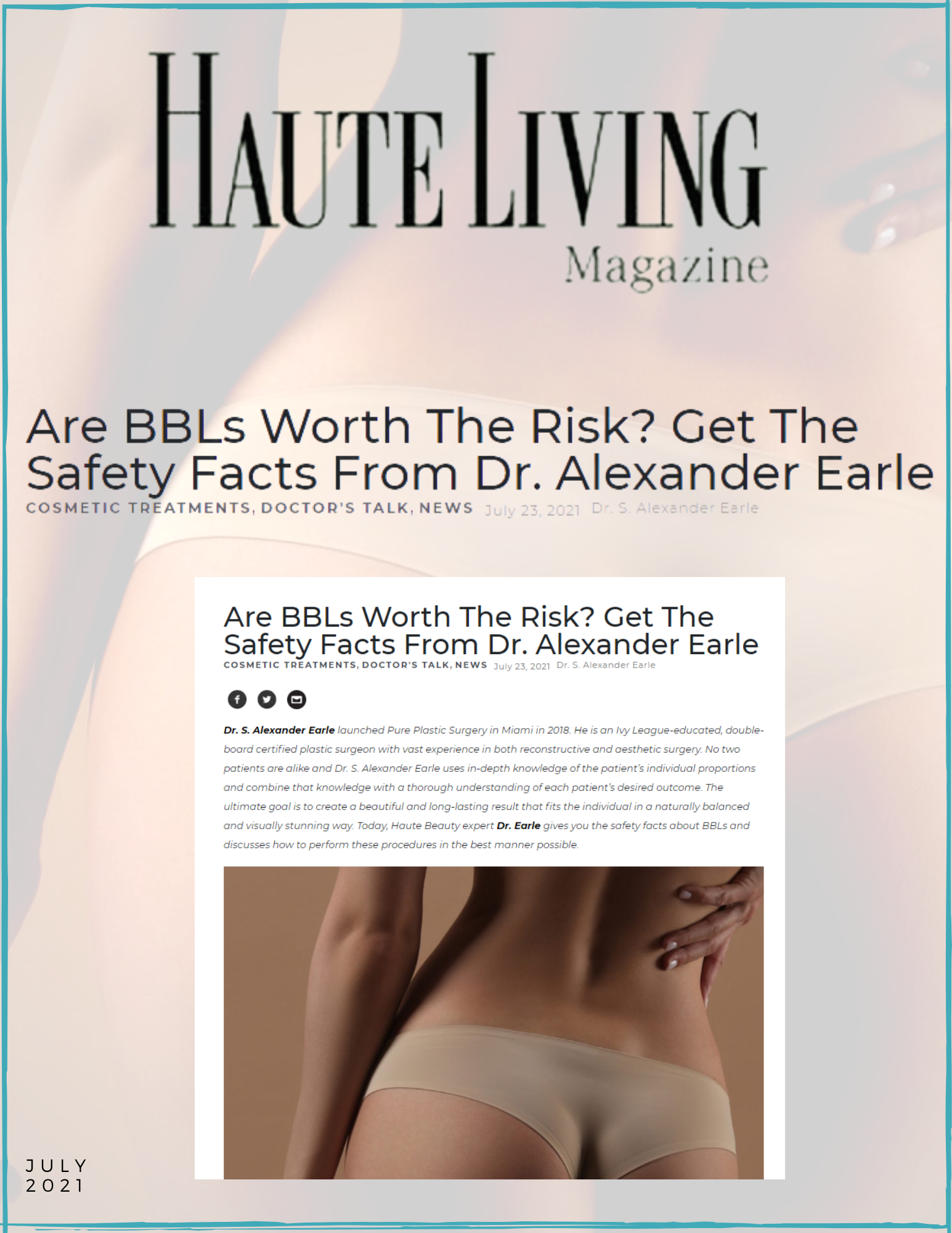 haute living magazine cover BBL Safety July 2021